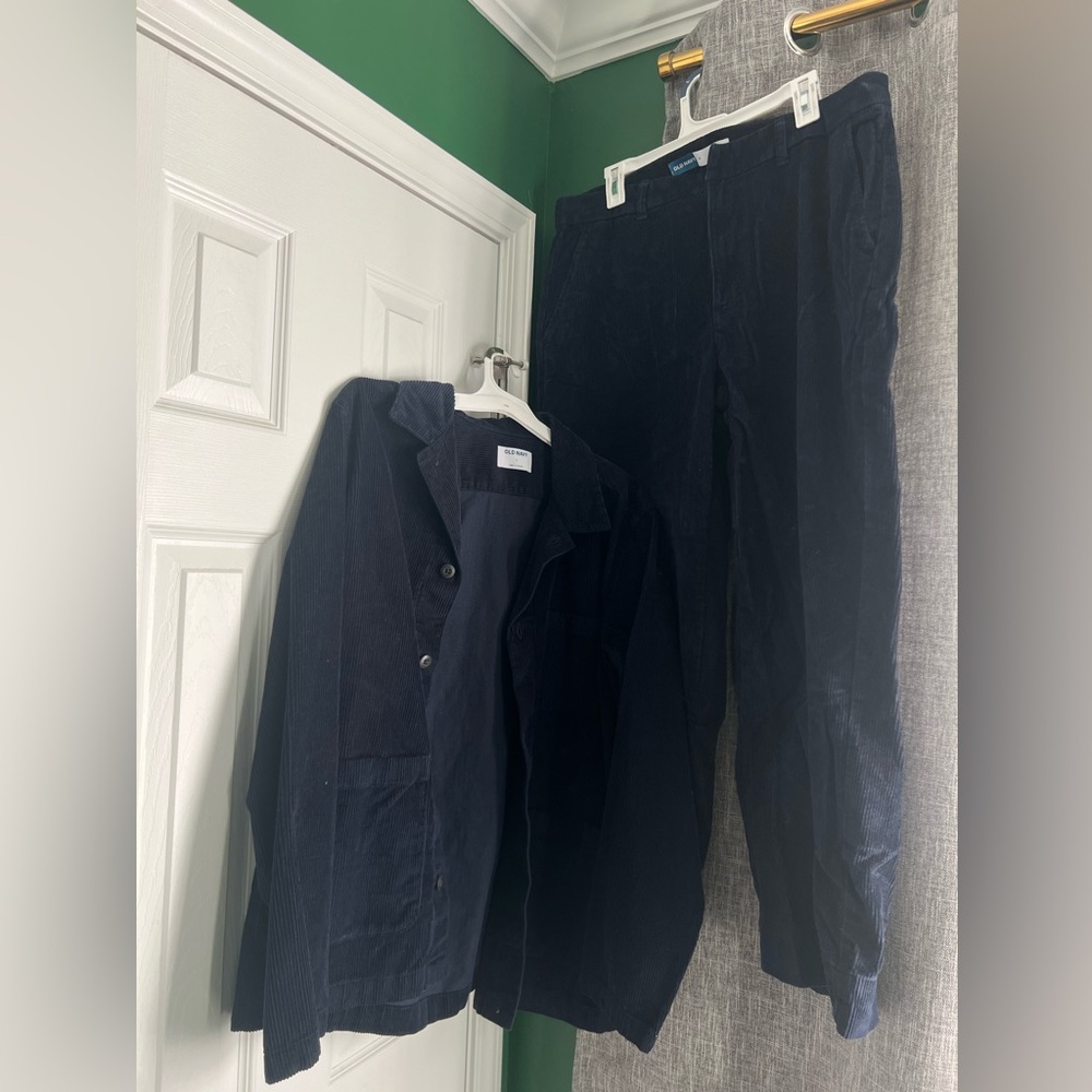 Navy Corduroy Blazer and Wide Leg Pants Set